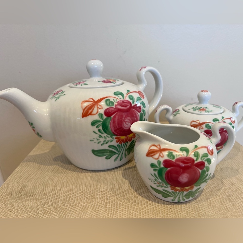 Vintage Tea set , 3 porcelain pieces.Ostfriesenrose , made in Germany . Mint